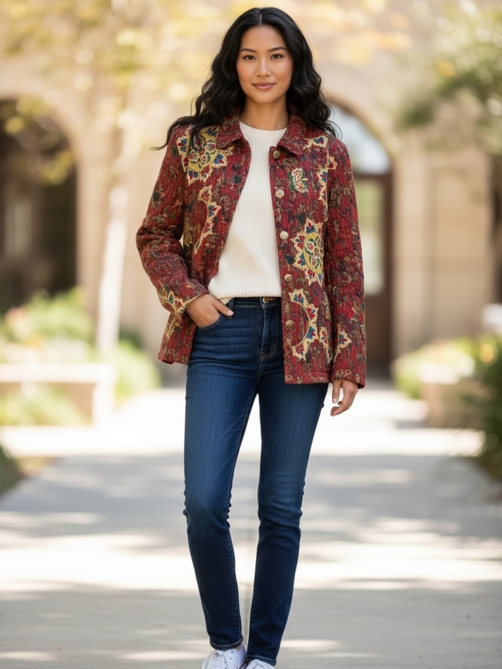 Tantrums Women's Burgundy Patterned Embroidered Blazer Jacket